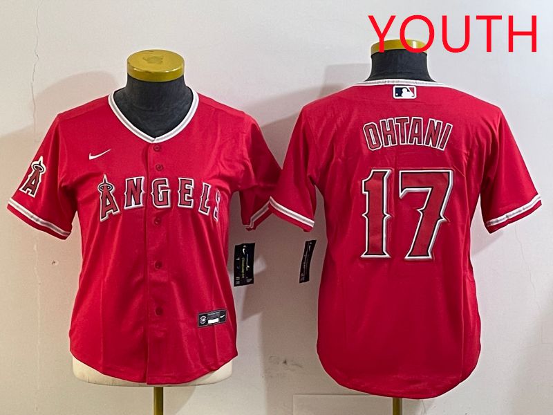 Youth Los Angeles Angels 17 Ohtani Red Nike Game 2025 MLB Jersey style 3